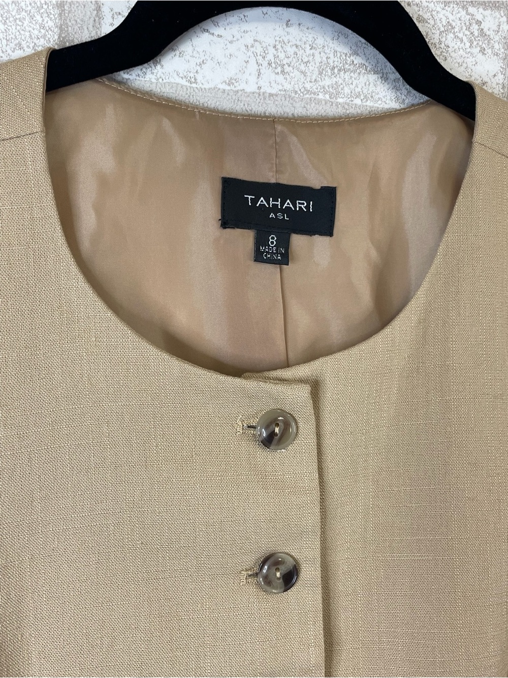 Tahari ASL Beige Tan Button-Front Lined Vest Blazer Size 8 - Picture 3 of 10